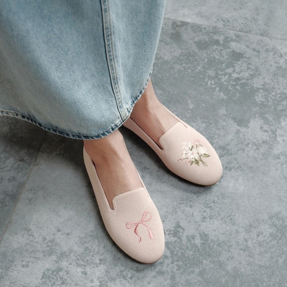 VIVAIA Audrey Rose Gold Bouquet Embroidered Pointed Loafers EU 39.5 US 8.5 NEW